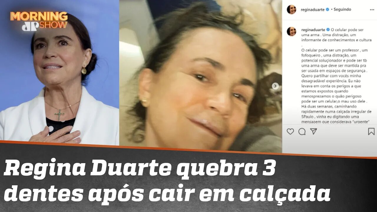 Regina Duarte cai e quebra três dentes