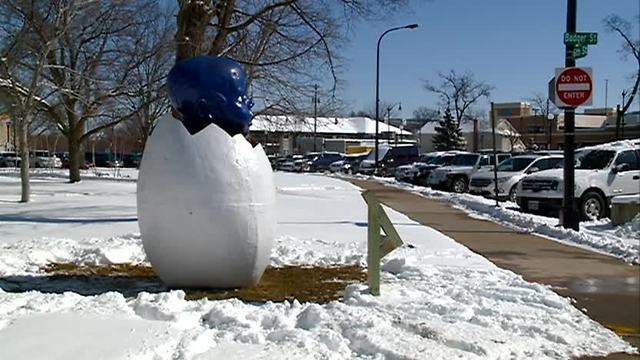 Hatched Baby statue on display at La Crosse City Hall