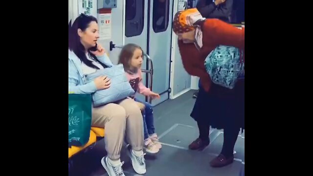 cute Girl Helping Old Lady