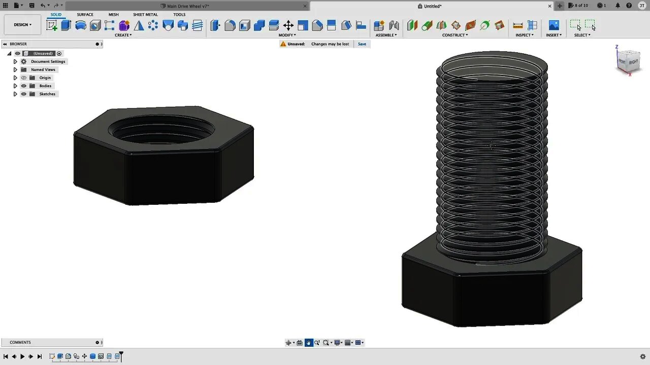 Fusion360 3D Part.6 (Threads). The absolute beginner tutorial help series.