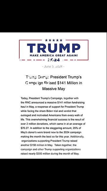 TRUMP RAISED 141 MILLION DOLLARS AFTER THE VERDICT