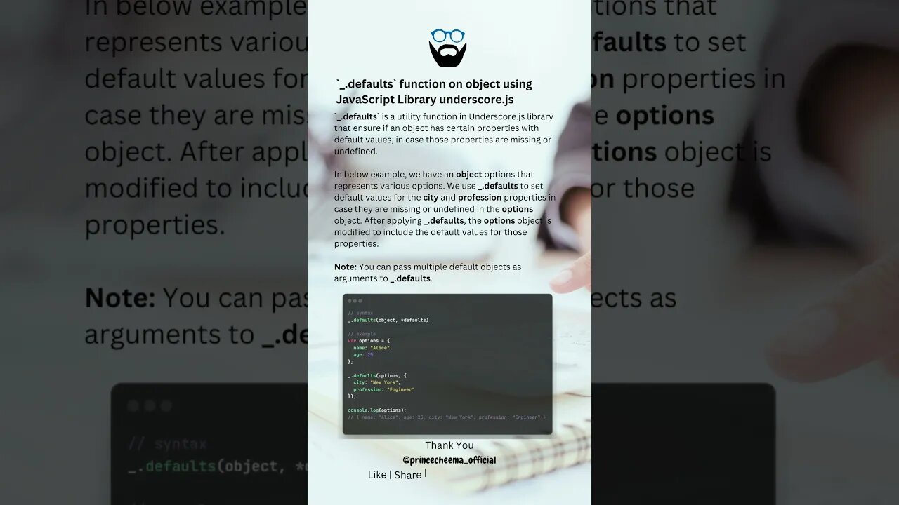 `_.defaults` function on object using JavaScript Library underscore.js ( #shorts )