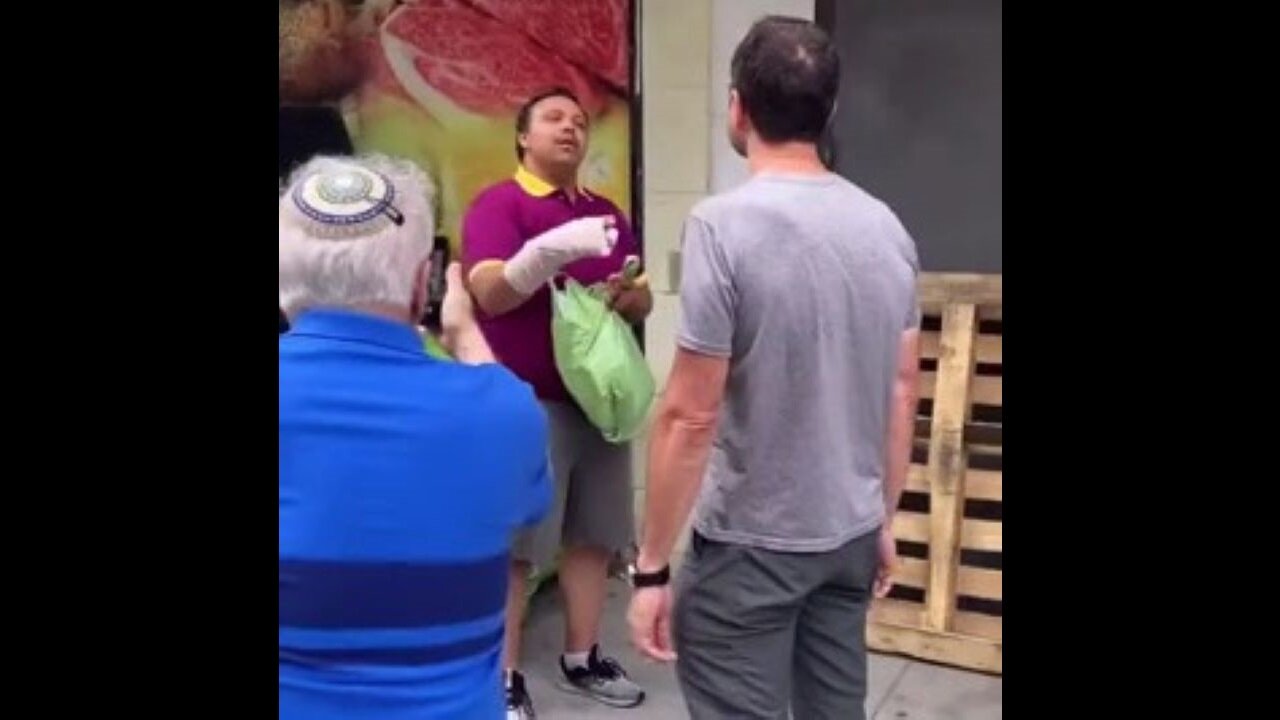 Anti-Semite Yelling 'Free Palestine' Spits On An Old Jewish Guy As Good Samaritans Protect Him