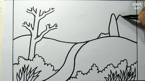Rainbow Scenery Drawing | Landscape drawing with Mountain and Rainbow - Drawing Class- 12