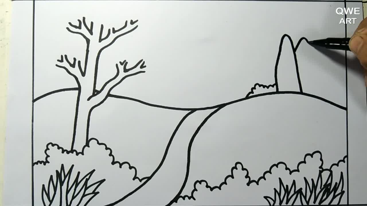 Rainbow Scenery Drawing | Landscape drawing with Mountain and Rainbow - Drawing Class- 12