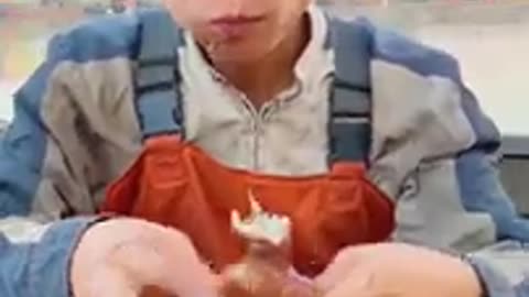 Chinese men eat huge seafoods