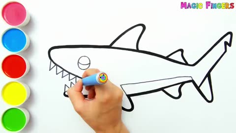 right Shark Drawing, Painting and Coloring for Kids, Toddlers | How To Draw Sea Animals