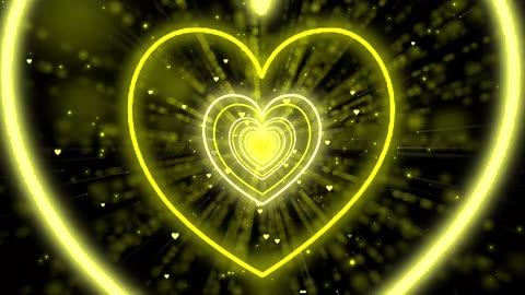 026. Heart Background 💛Yellow Heart Background Neon Lights Love Heart Tunnel Loop