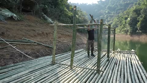 Build a Shelter River Survival (Start to Finish), Relaxing Fishing, Catch and Cook