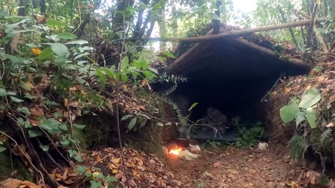 Trip: Survival Shelter Building at wild, Outdoor Camp Cooking