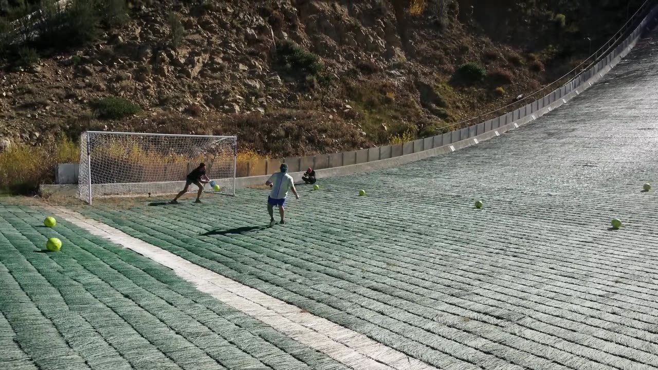 200 Soccer Balls Vs Goalie at Olympic Ski Jump