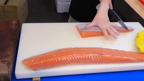 How To Fillet a Whole Salmon | Sashimi & Sushi -Taiwanese street food