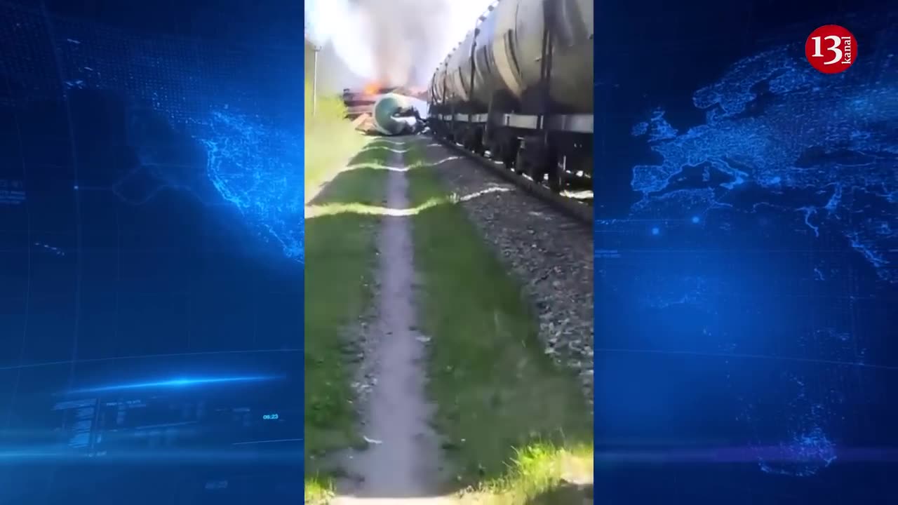 Explosion on railway in Russia: Train with 60 wagons derails, fire breaks out