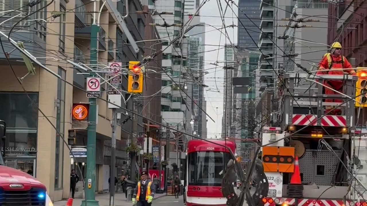 Garbage Truck Destroys Street Car Wires