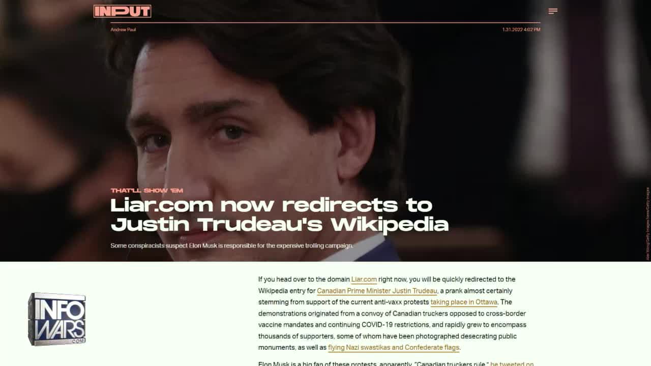 Did Elon Musk Reroute Liar.com To Justin Trudeau's Webpage?