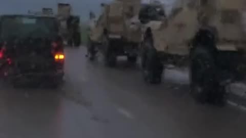 A huge column of American armored vehicles