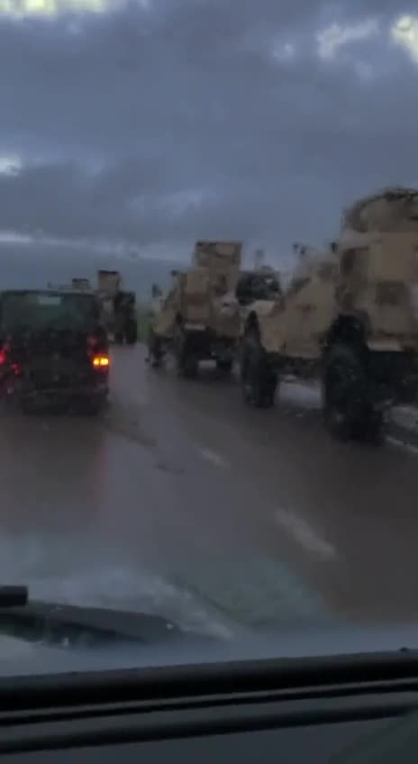 A huge column of American armored vehicles