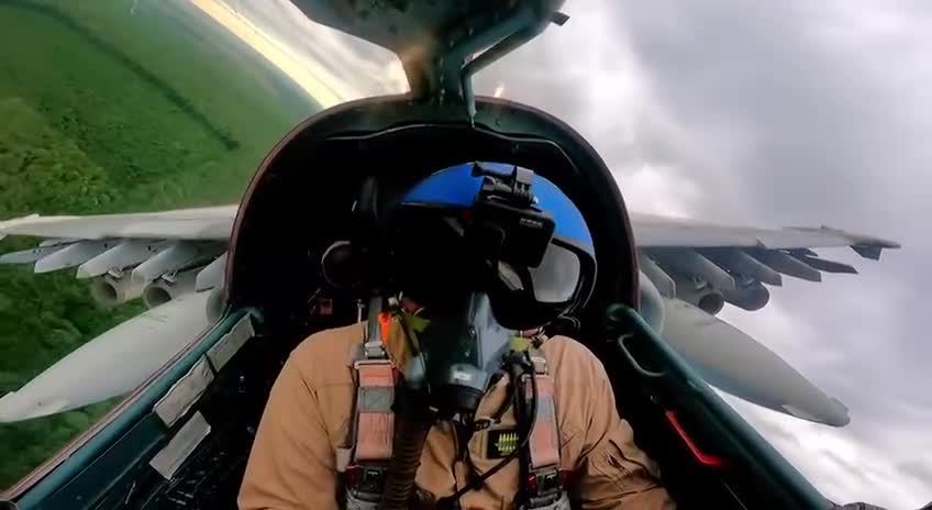 Ukrainian Pilot Firing Rockets into the Treeline