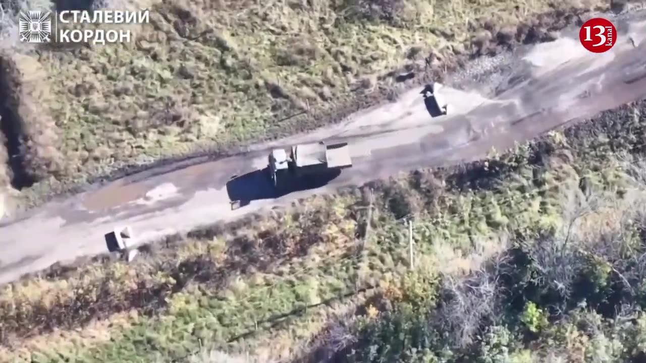 Russians’ moving truck is targeted by a kamikaze drone - The driver escapes in last minute