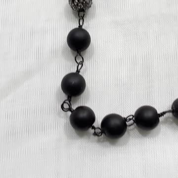 Handmade Unique 32” Necklace with Crystals, Matte Onyx