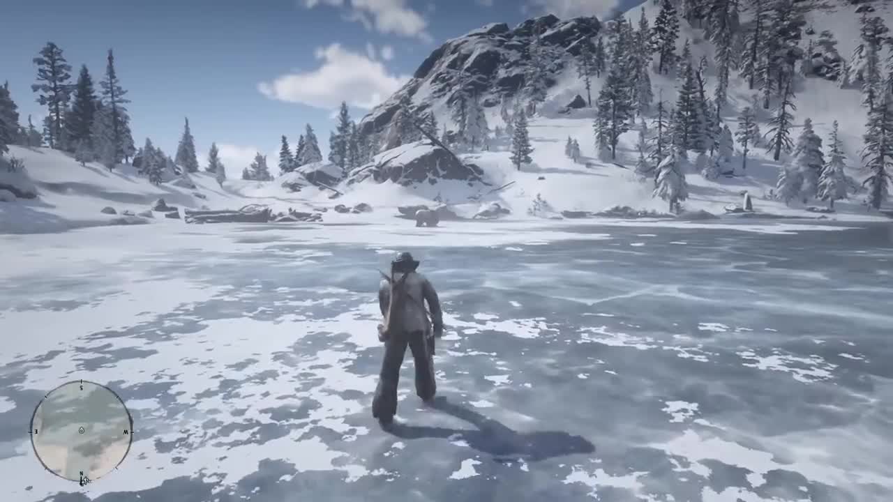 Red Dead Redemption 2 staring down a grizzly