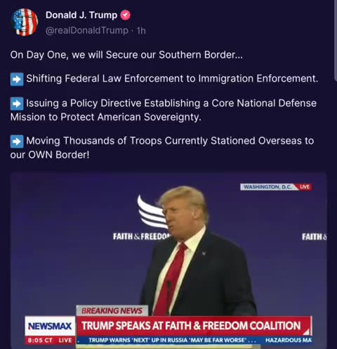 A Message from Our President On Day One, we will Secure our Southern Border…