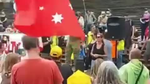 Army personal spokes at the steps of the Parliament House in Melbourne Victoria