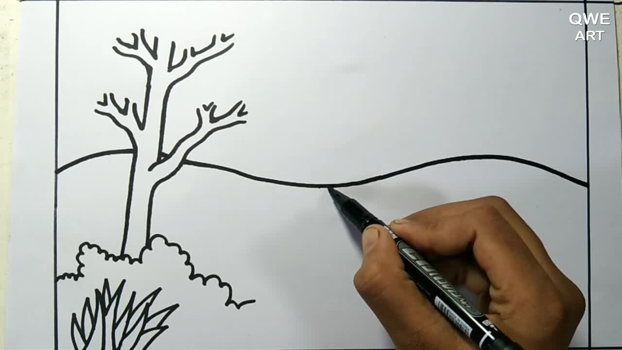 Rainbow Scenery Drawing | Landscape drawing with Mountain and Rainbow - Drawing Class- 12