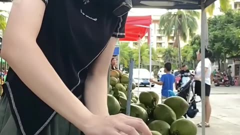 Unique style of cutting the coconut