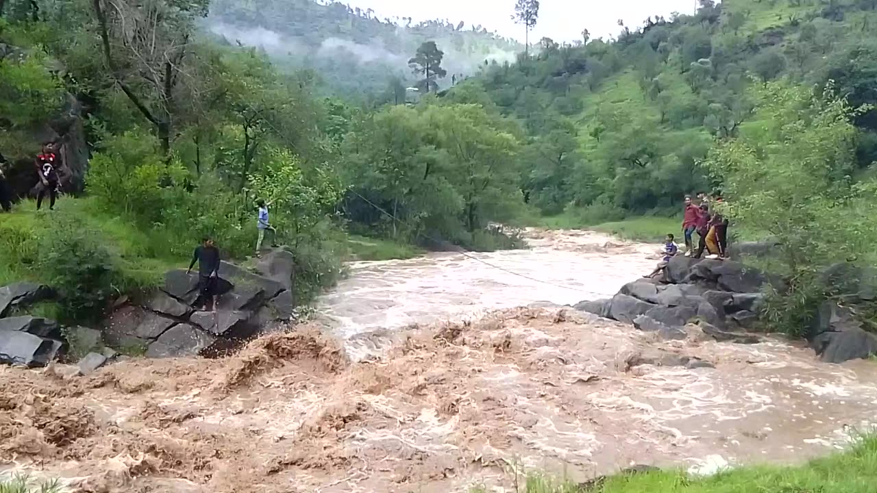 Beautiful view of Kashmir mountains and heavy rain flood