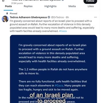 Head Of World Health Organization Called On Israel Not To Proceed With Its Ground Assault On Rafah