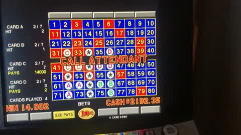 KENO 7 of 7 Jackpot Hand Pay Game King Gaming $1400 Jackpot Winner