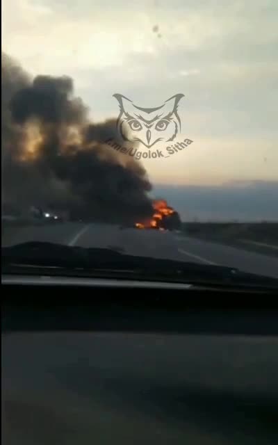 A broken column of Ukrainian vehicles on the road to Nikolaev