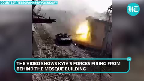 Ukrainian tank takes cover behind Bakhmut mosque