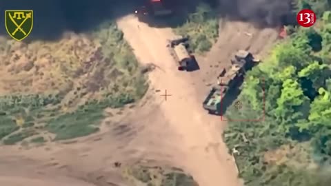 Ukrainian army opens fire at a convey of Russian Supply Trucks