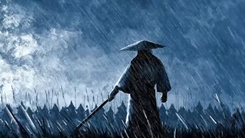 Samurai Ready For Battle During Rain | Japanese Ambient Sound For Focus & Studying