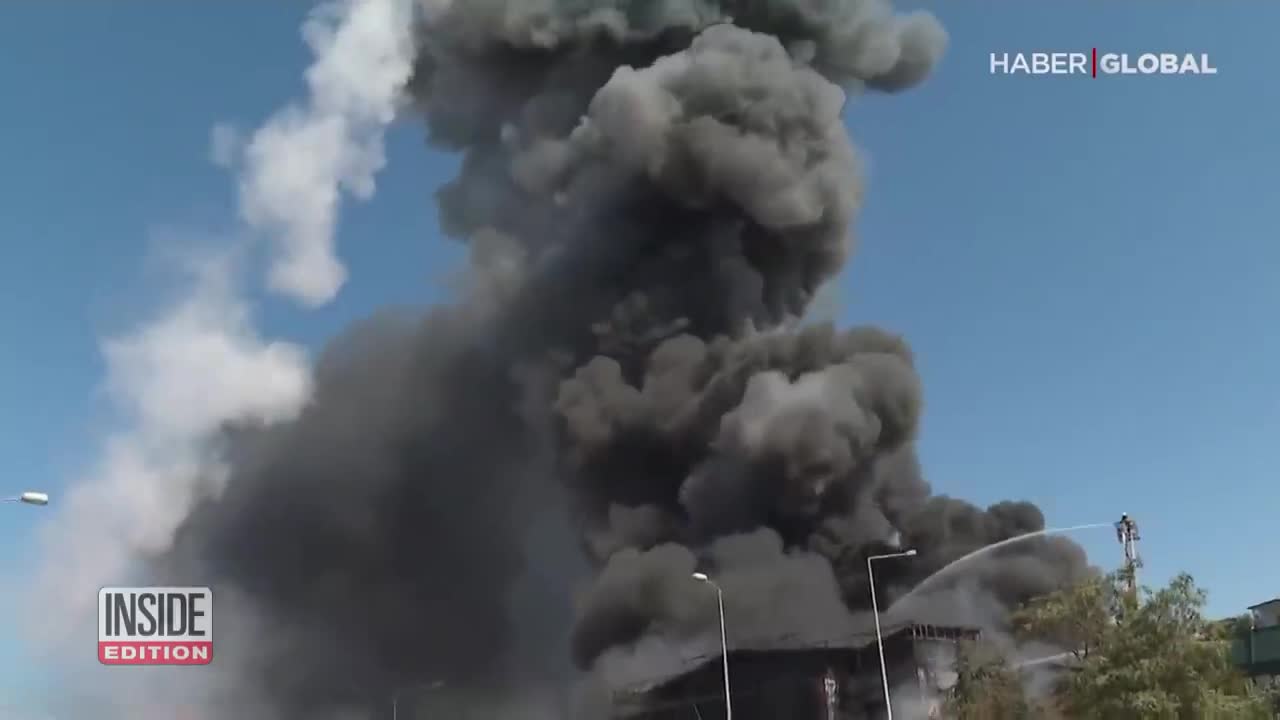 Factory Explosion Shoots Metal Drum Into the Sky