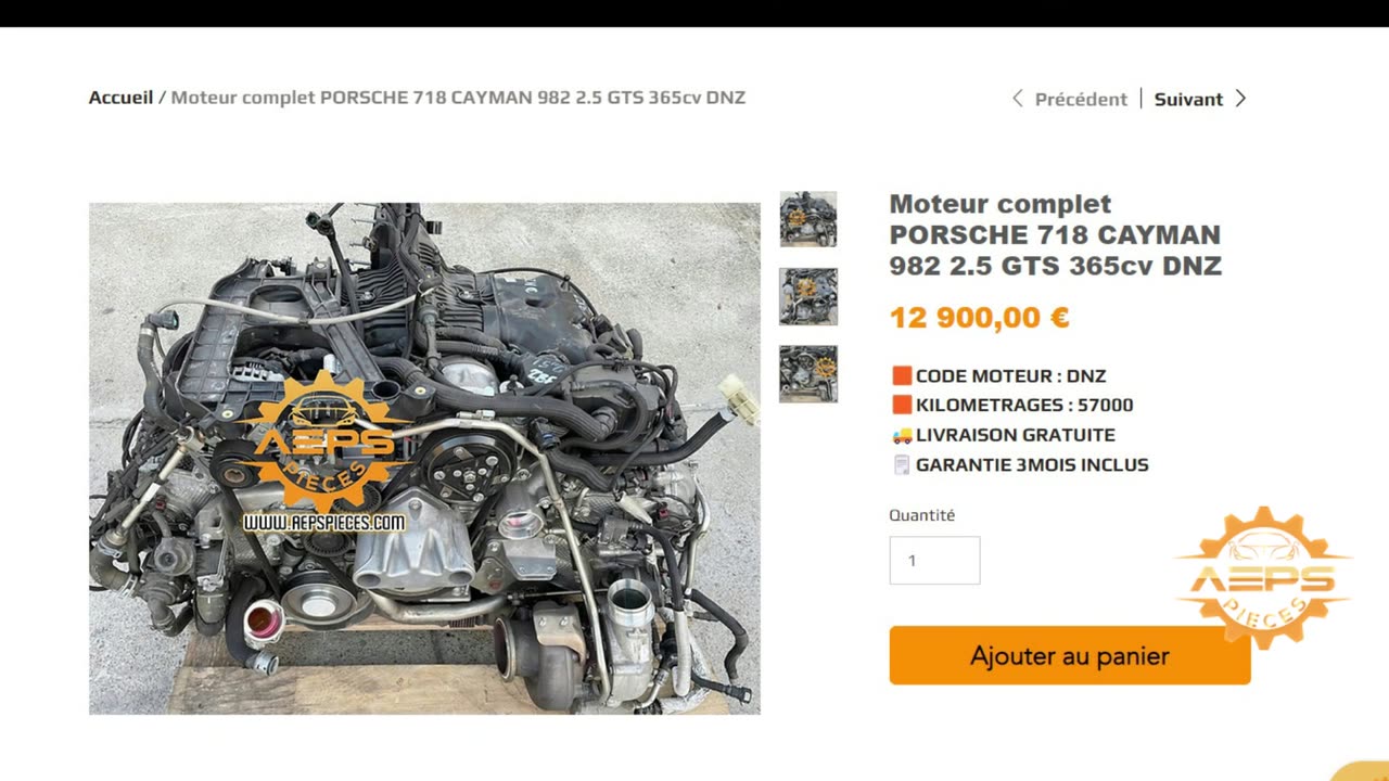 AEPSPIECES.COM - Moteur complet PORSCHE 718 CAYMAN 982 2.5 GTS 365cv DNZ