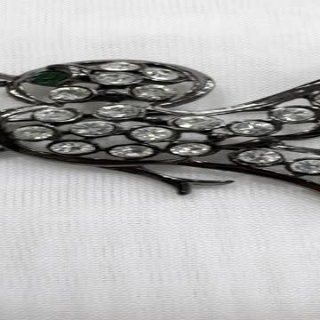 Gunmetal Plated Bird Brooch (2.25” x 1.75”). Made with Swarovski Crystal. Gift