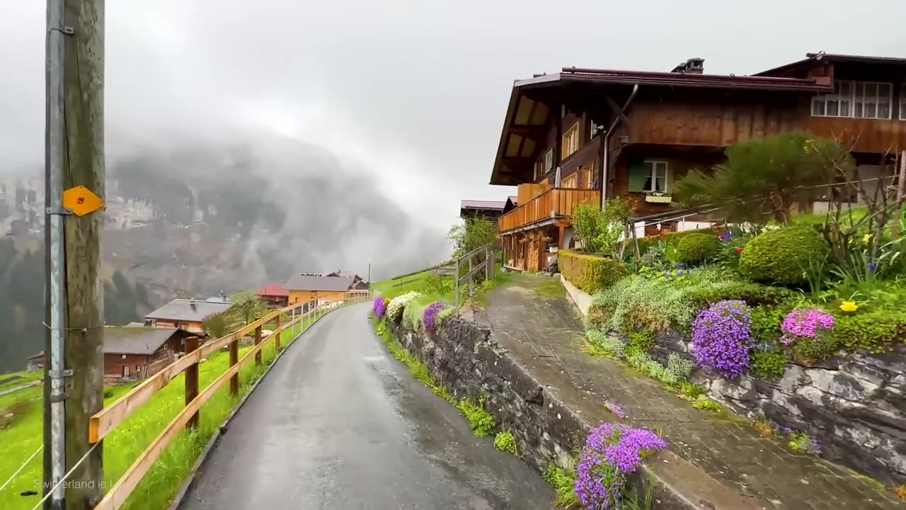 walking rainy video in swiss village