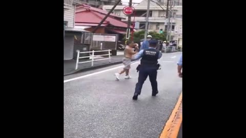 Japanese Police Vs Guy Armed with a Pipe