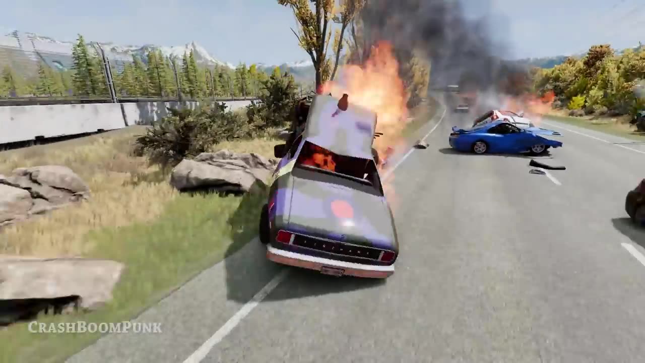 Massive Spike Strip Pileup Car Crashes # – BeamNG Drive