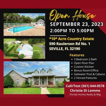 Magnificent, Rare-Find, Extraordinary '10' Acre Country Estate NOW Available in Florida!...