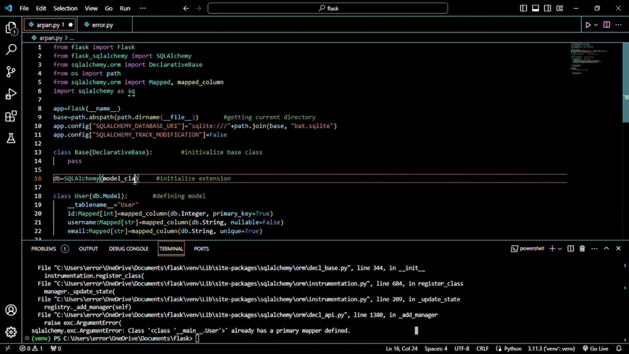 Class already has a primary mapper define | Flask | Flask_Sqlalchemy