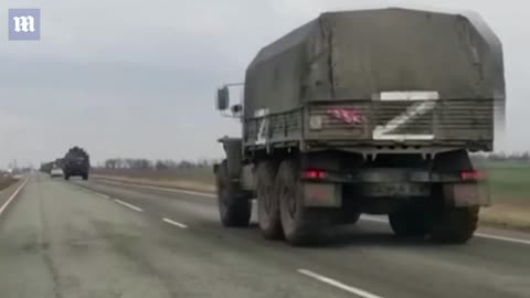 Military trucks seen heading towards Crimea as Russia invade Ukraine