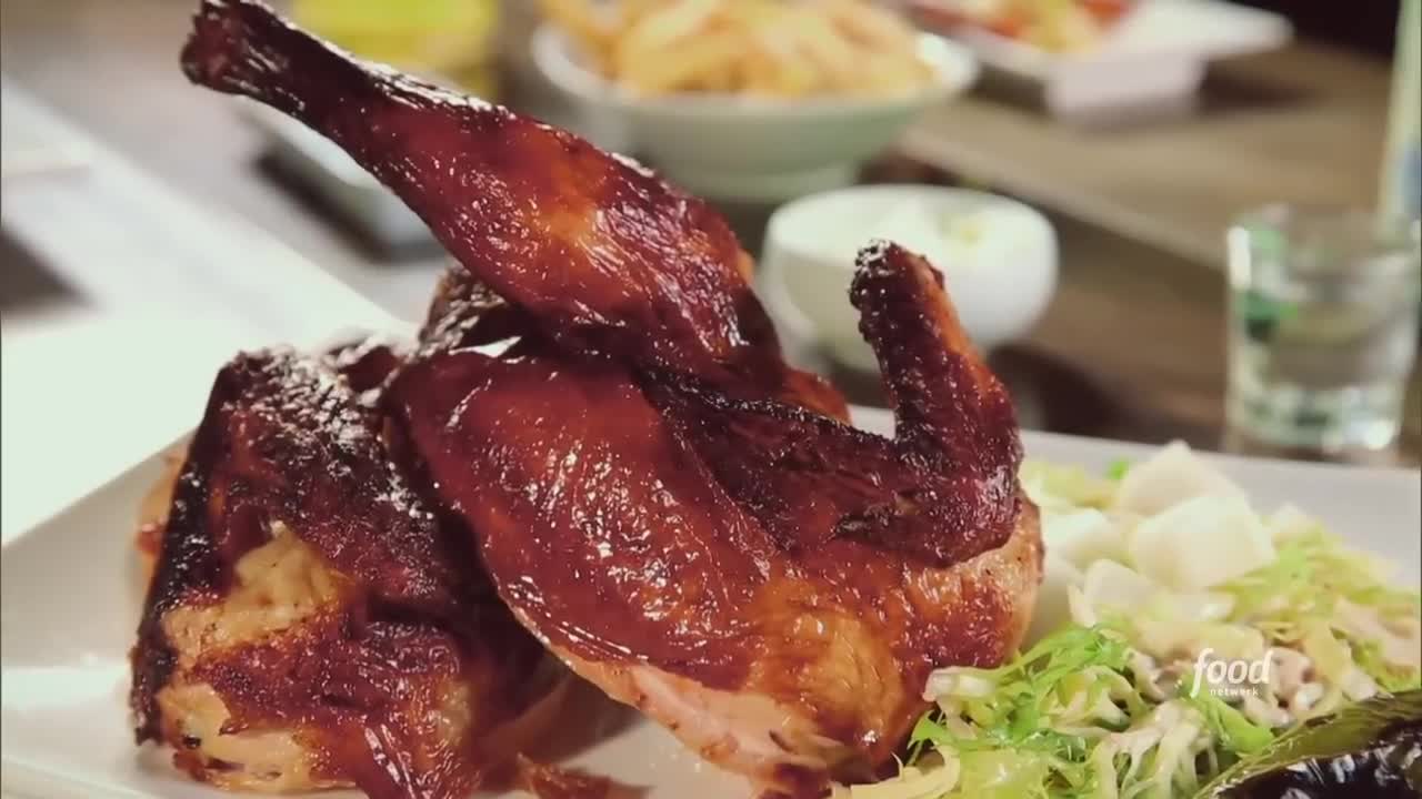 72_Guy Fieri Eats Drunken Chicken at Biergarten LA Diners, Drive-Ins and Dives Food Network
