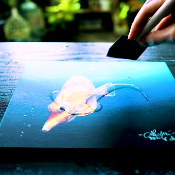 Varnishing a yellow tang acrylic painting