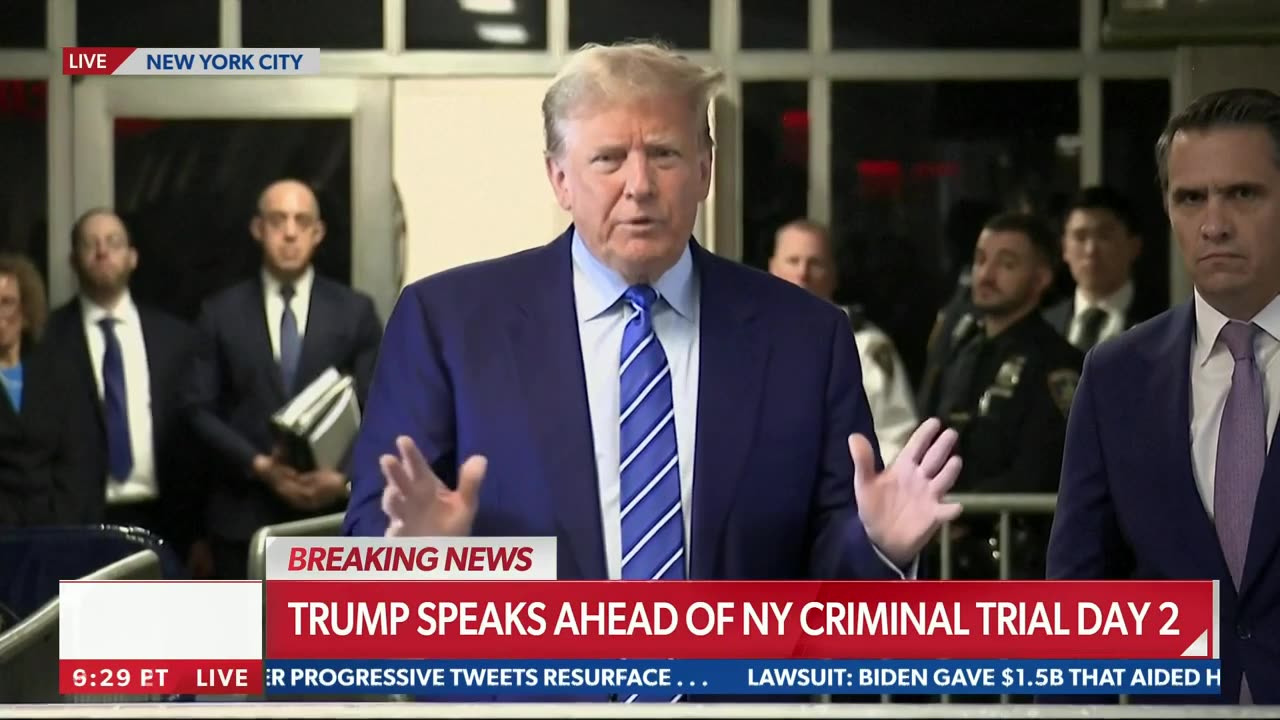 Pres. Donald Trump spoke before entering court for his New York criminal trial