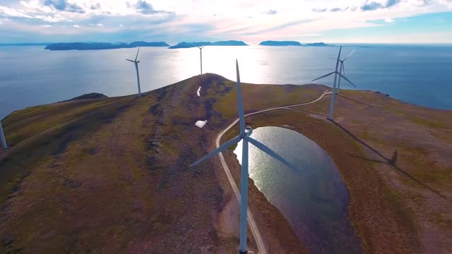 windmills for electric power production arctic view havoygavelen park northern norway