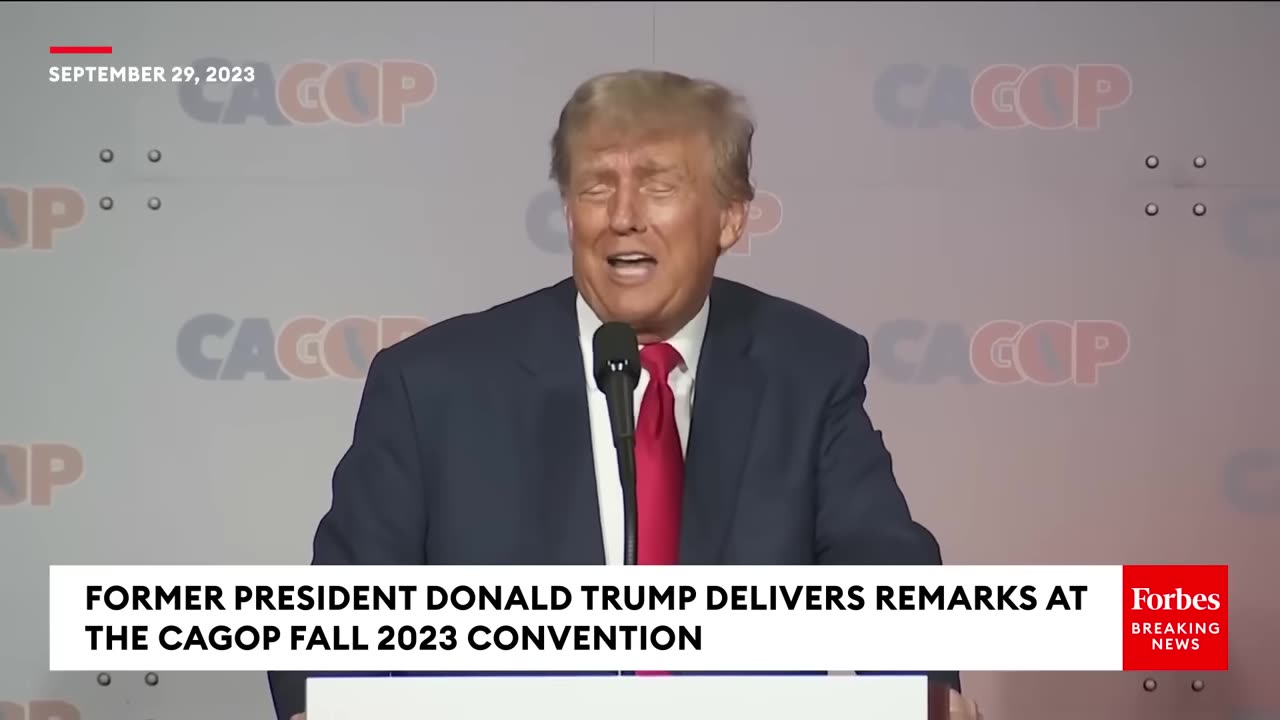 WATCH- Trump Does Impression Of Biden Having Trouble Walking Off Stage During California Speech